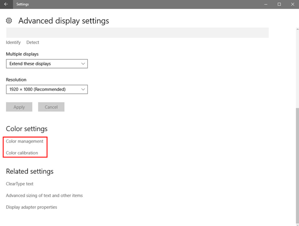 configuración de color de calibración