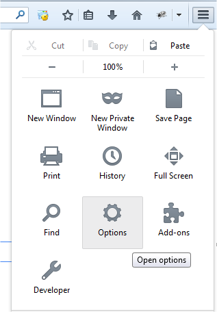 Opciones en Mozilla Firefox