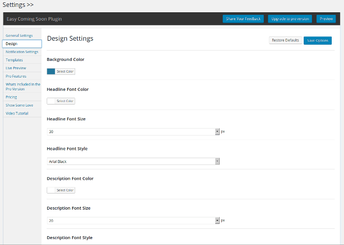 wp-próximamente-página-02-fácil-próximamente-diseño-configuraciones