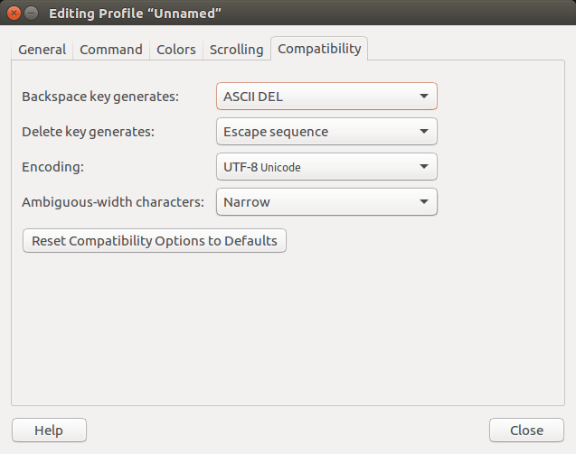 terminal-de-línea-de-comandos-editar-preferencias-menú-ficha-compatibilidad