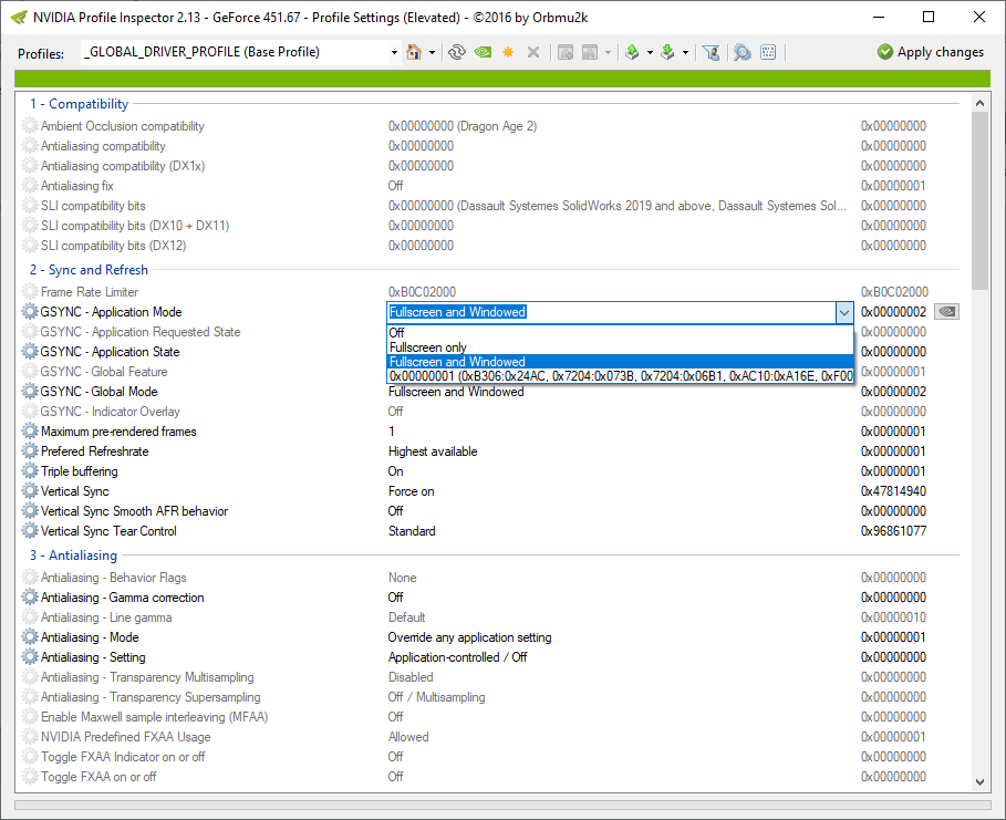 Selección de perfil de Inspector de Nvidia