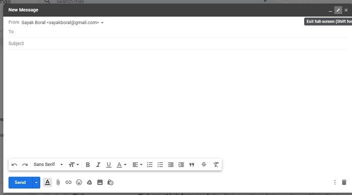 Modo de pantalla completa de Gmail