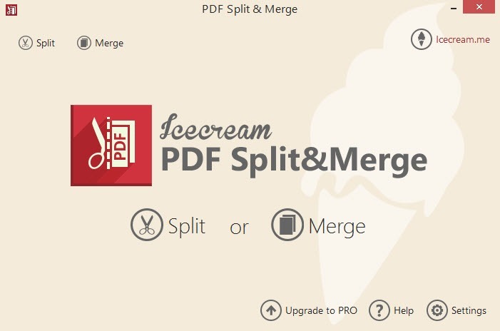 Pantalla de inicio de PDF Split and Merge.