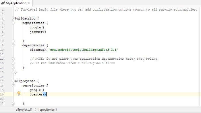 Compilación de Gradle en Android Studio