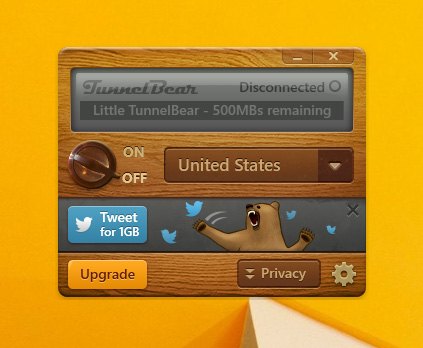 pantalla de inicio de tunnelbear