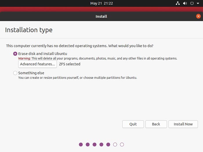 Fácil instalación de instantáneas de Ubuntu 20 04 Zfs Zfs seleccionado