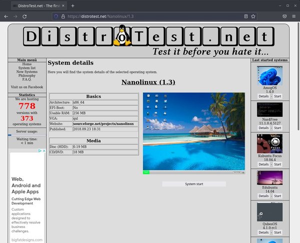 Distrotest Nano Linux 1