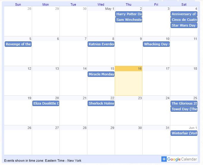 Agregar días festivos ficticios de Google Calendars