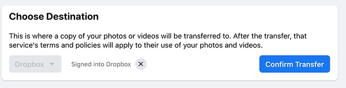 Transferir fotos de Facebook Videos Confirmar transferencia