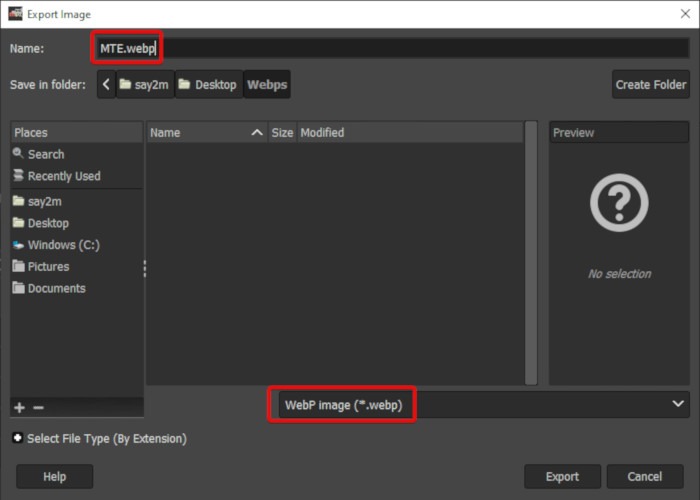 Formato de archivo Webp Gimp
