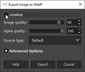 Controles de calidad de Webp Gimp