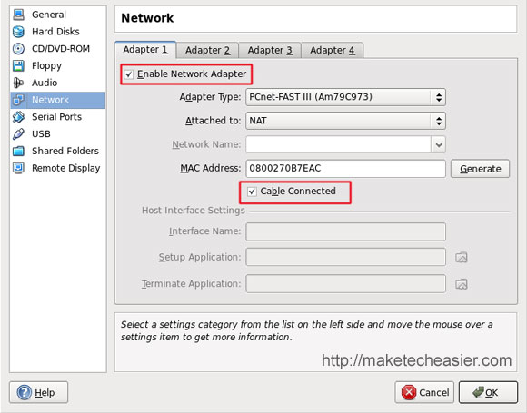 Configuración de red de Virtualbox