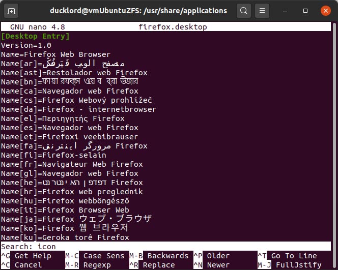 Cambiar iconos desde la búsqueda de terminal para cadena