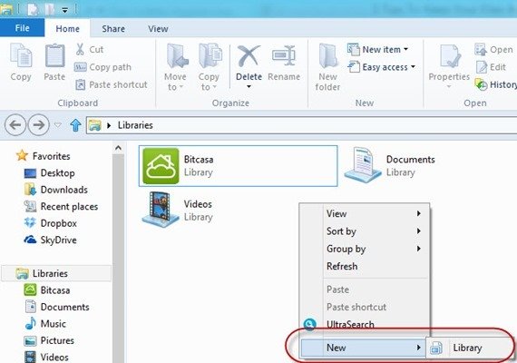 Crear una nueva biblioteca en Windows 8