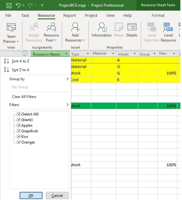 Accesos directos de Microsoft Project Activar menú desplegable