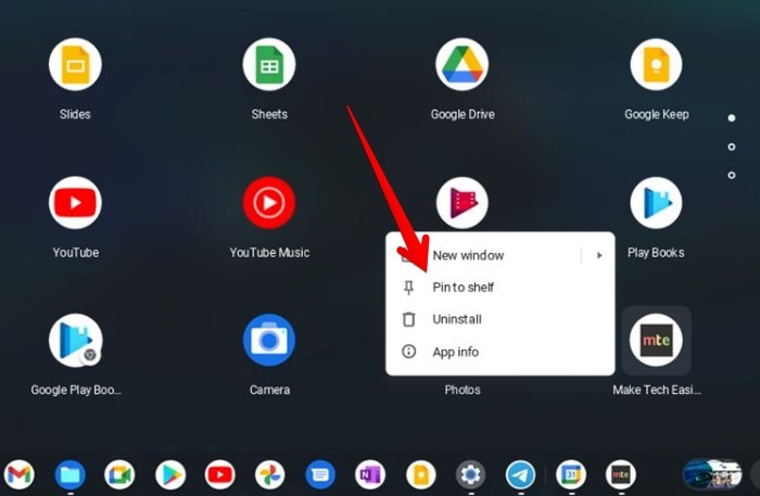 Chromebook Shelf Agregar sitio web Pin Launcher