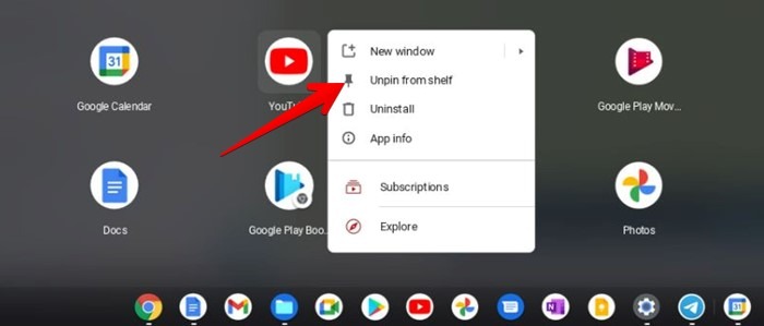 Estante de Chromebook Quitar iniciador de aplicaciones