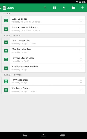 Lista de hojas de GoogleDocsSheets