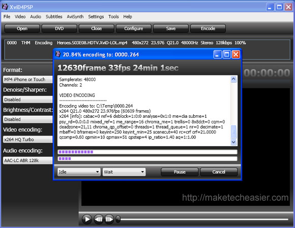 codificación xvid4psp