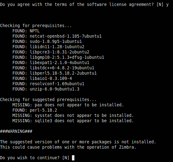 Comprobación de requisitos previos de Zimbra