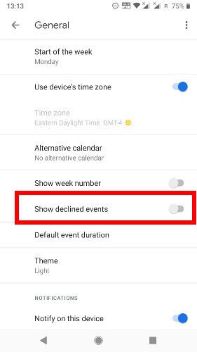 Deshágase del correo no deseado Calendario de Google Teléfono de eventos rechazados