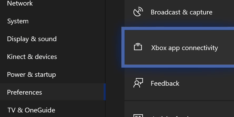 Conectividad de la aplicación de preferencias de Xbox