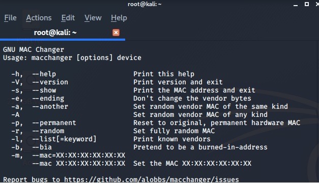 Lista de herramientas de penetración Kali Linux Macchanger