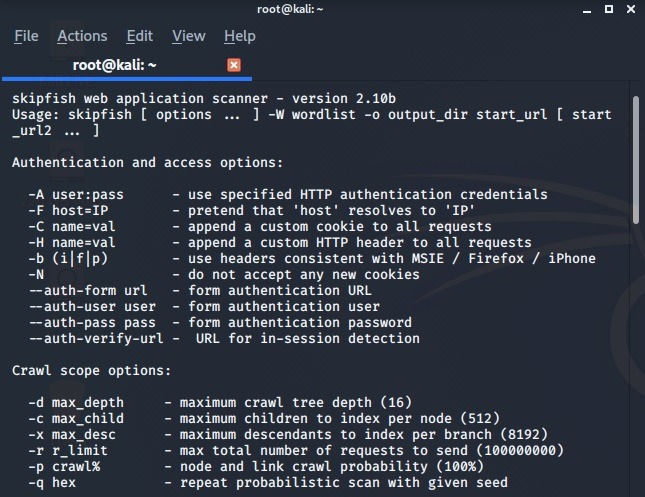 Lista de herramientas de penetración Kali Linux Skipfish