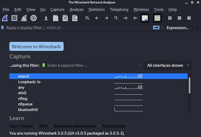 Lista de herramientas de penetración Kali Linux Wireshark