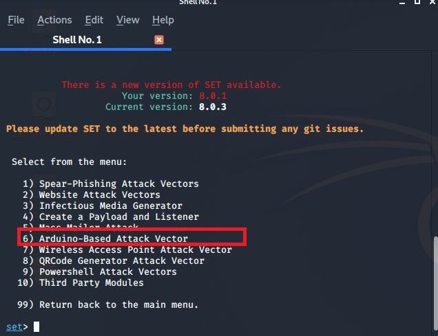 Lista de herramientas de penetración Kali Linux Arduino Dispositivo Ataque desde la selección