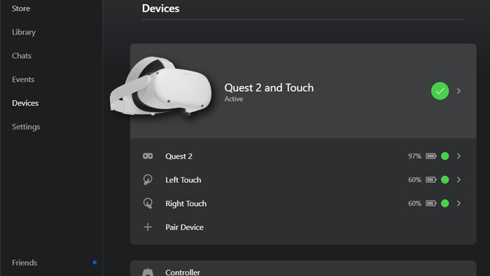Configurar Oculus Air Link Aplicación de Oculus para PC conectada