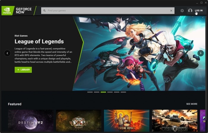 Enlace de inicio de sesión de streaming de juegos de Geforce Now