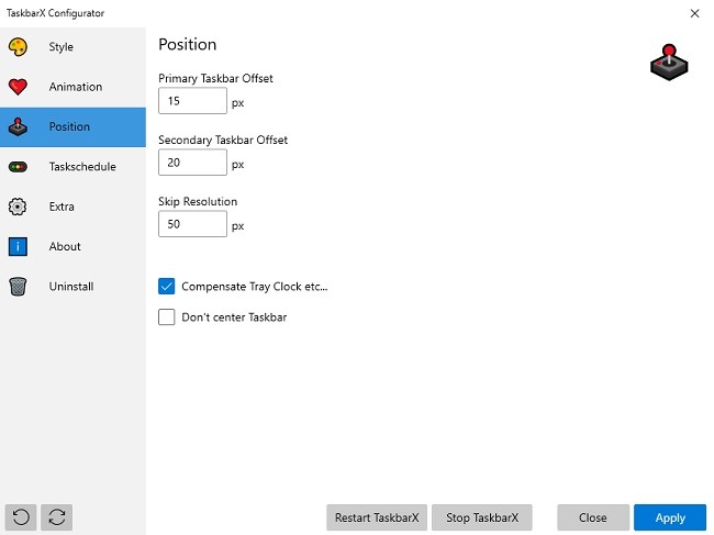 Personalización de la barra de tareas de Windows 10 con la posición de Taskbarx