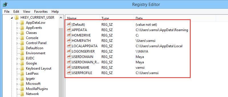 valores de registro de Windows