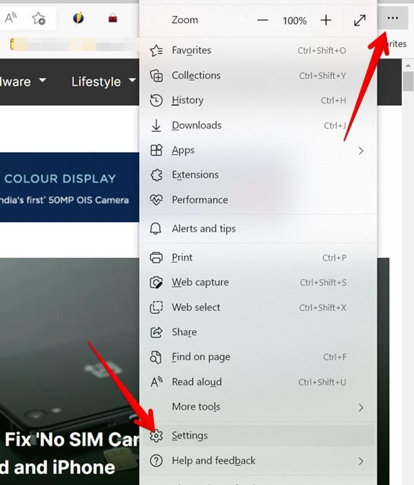 Configuración de Microsoft Edge abierta