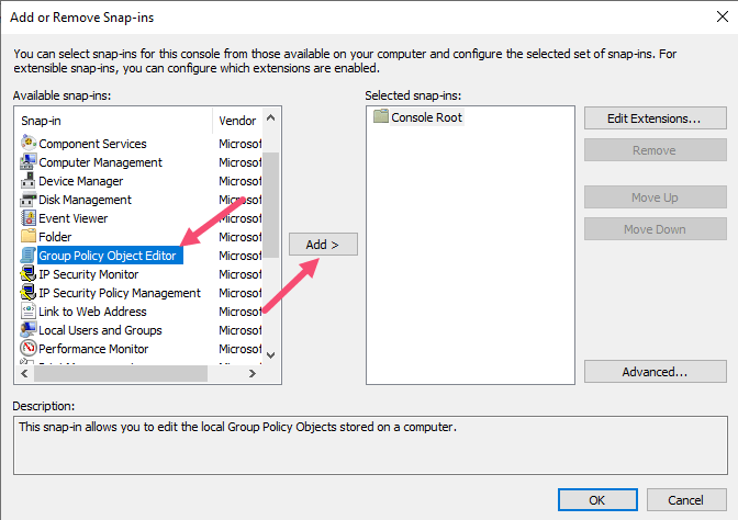 Política de grupo no administrador de Windows Seleccione la opción de objeto de política de grupo local