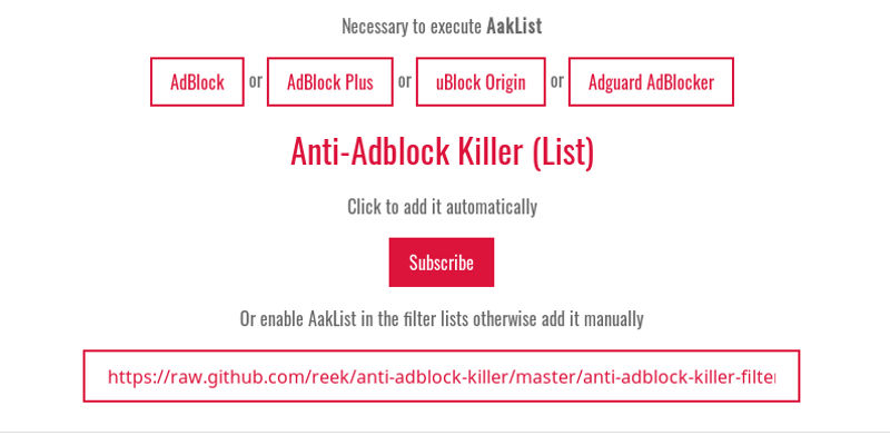 Instalar la lista de definiciones de Anti-Adblock Killer