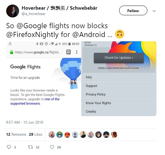 Tweet Google Vuelos Bloqueado Android