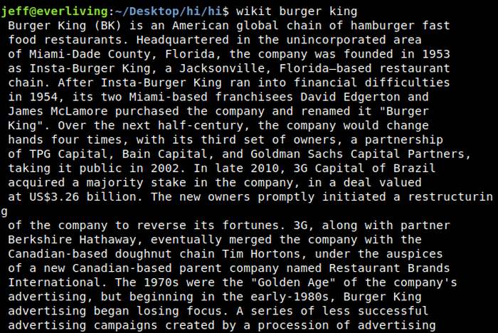 Búsqueda de Wikit en el diccionario de terminal