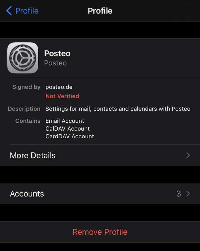 Eliminar un perfil en iOS.