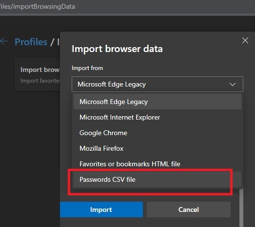 Importar Exportar Contraseñas de Edge Archivo Csv