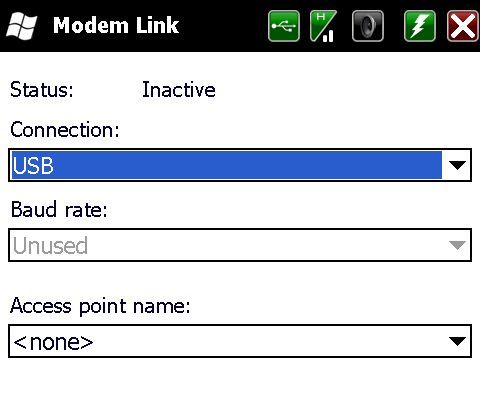 Opción de enlace de módem en Windows Mobile 5.0