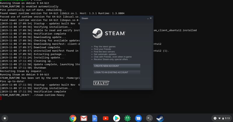 Inicio de vapor de Chromeos