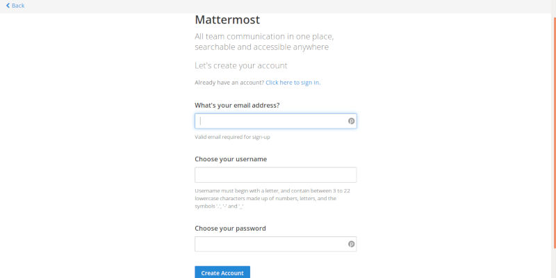 Crear cuenta de Mattermost