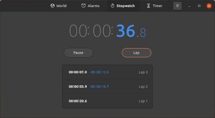 Comprobar el tiempo con el cronómetro de Gnome Clocks