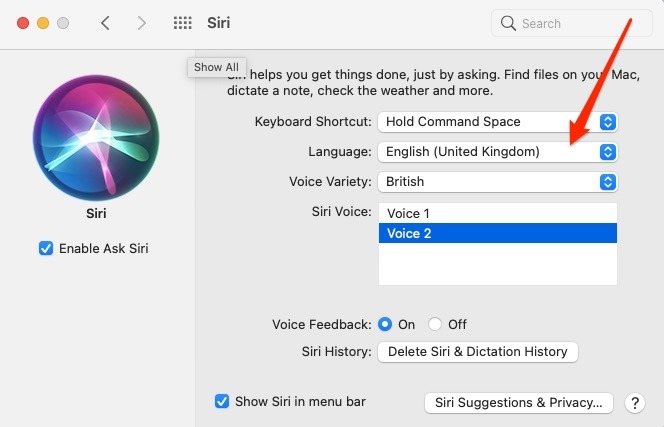 Siri Cambiar idioma en Mac