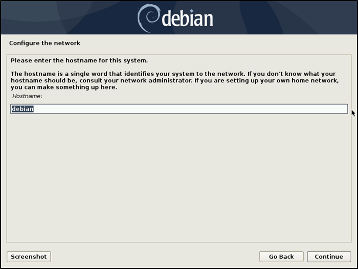 Instalación de Debian Elegir nombre de host