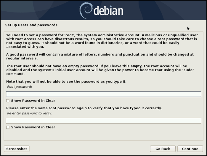 Establecer contraseña de instalación de Debian