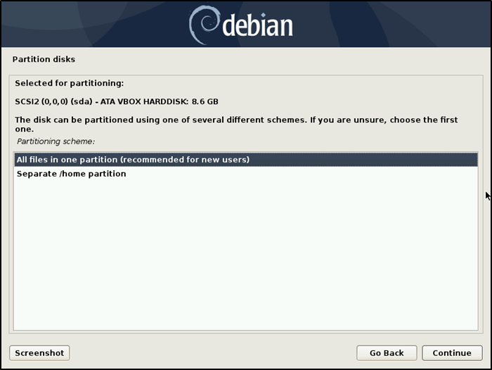 Partición del conjunto de instalación de Debian