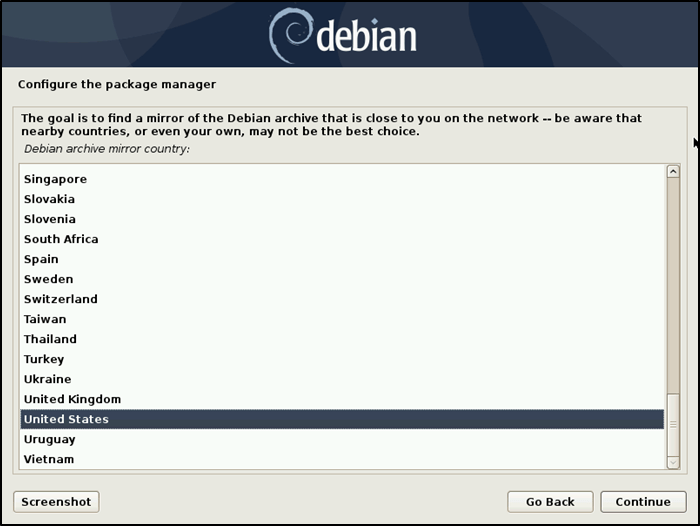 Idioma del administrador de paquetes de configuración de instalación de Debian